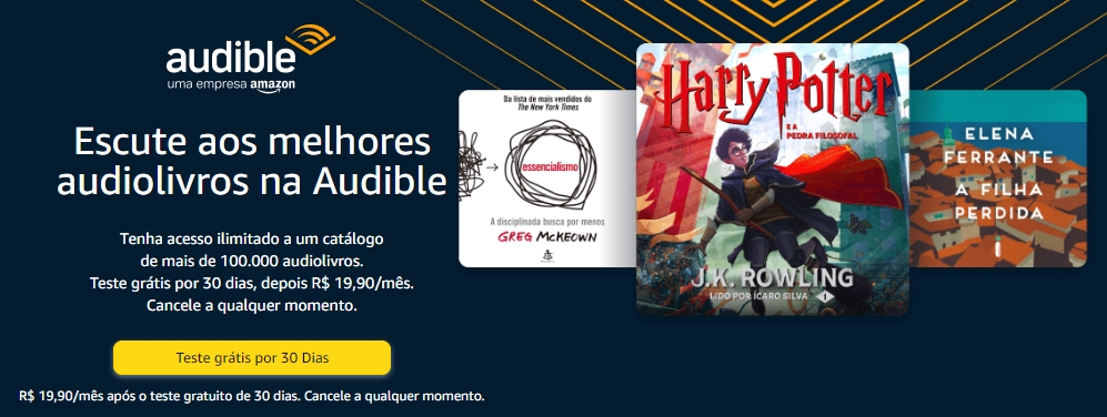 Banner do Amazon Audible com 30 dias grátis