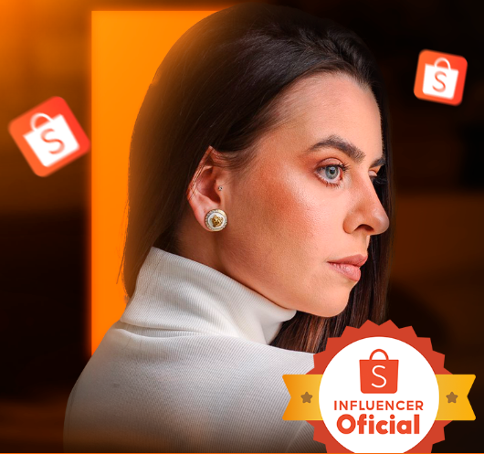 Image de uma mulher de perfil com logo da shopee