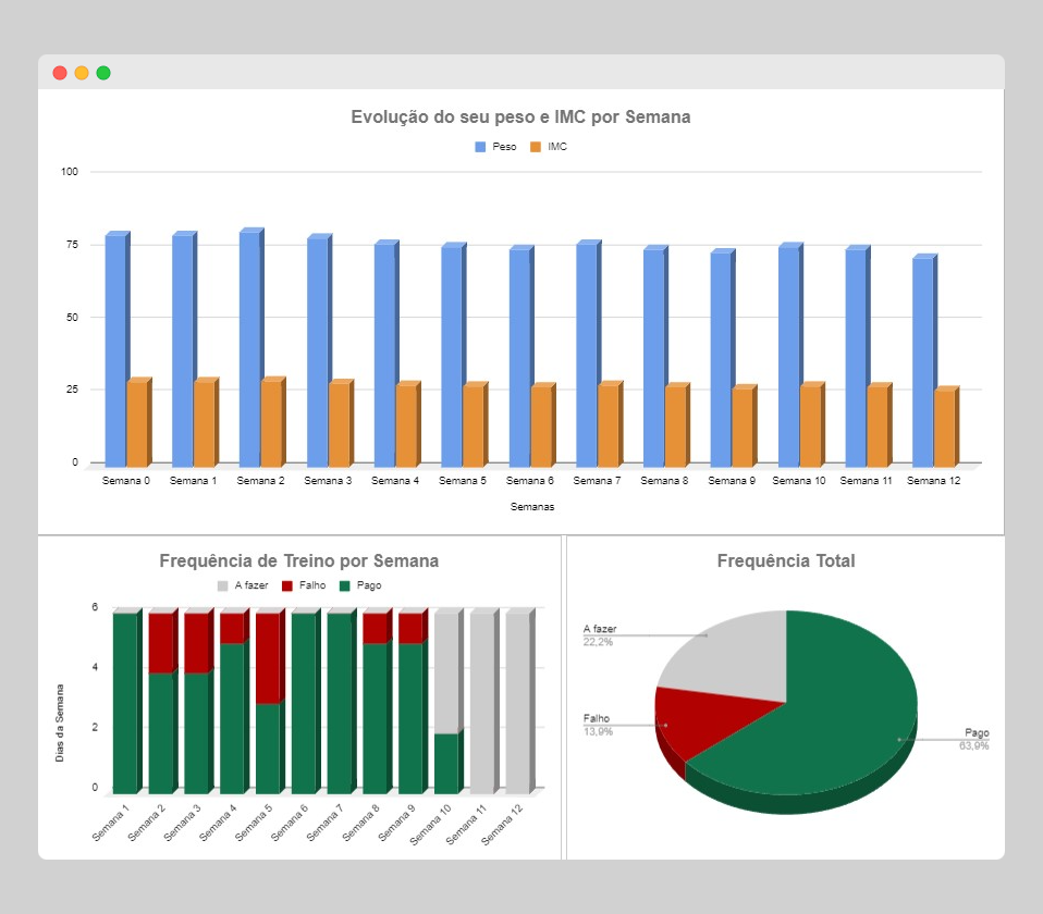 Screenshot de uma planilha base de VFIT Emagrecimento